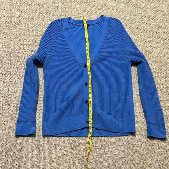 Talbots Blue Tight Knit V-Neck Button Up Long Sleeve Cardigan Size Medium - Picture 6 of 7
